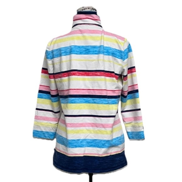 T by Talbots Women’s Rainbow Striped Half Zip Sweatshirt Size S Nautical Preppy - Picture 5 of 9